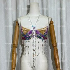 Womens Beaded Bra BeachBralette Ladies Rhinestone Chest Harness Party Top Vest