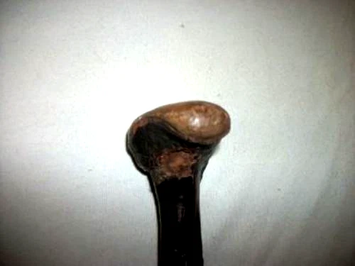ANTIQUE FOLK ART WALKING STICK CANE THORNY WOOD BRANCH BRASS SLEEVE PRIMITIVE - Image 4 of 4