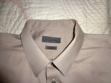 Calvin Klein Dress Shirt Men's Beige Slim Fit Sz 17/32 Two Play Non Iron $98