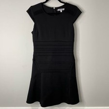 Jennifer Lopez Little Black Dress Fit & Flare Cap Sleeve Pintuck Women’s Size 10