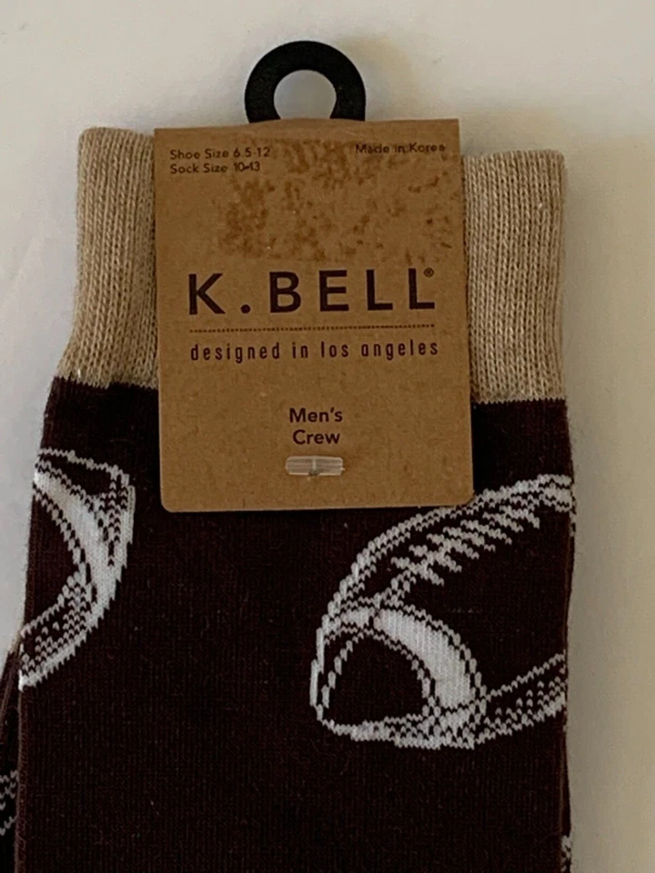 K Bell Mens Crew Socks FOOTBALL 10-13 Brown Cotton Blend NEW - Image 3 of 4