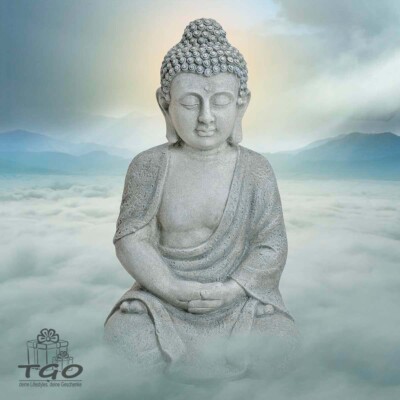 Buddha Figur sitzend steingrau für den Garten günstig 47cm-10012839