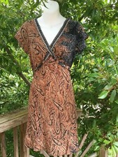 Boho Silky Dress / Beach Cover Up_Brown/Black Paisley Print_Size M_New_Beautiful