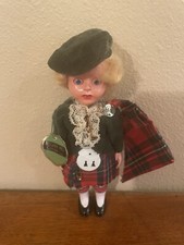VTG ROGARK Wales Celluloid Scottish Doll-Sleepy-Eye-w/Tag- 6"-Tartan