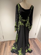 Gothic Black Chiffon And Green Lace Prom/Wedding Dress Size 12/14 NOWT