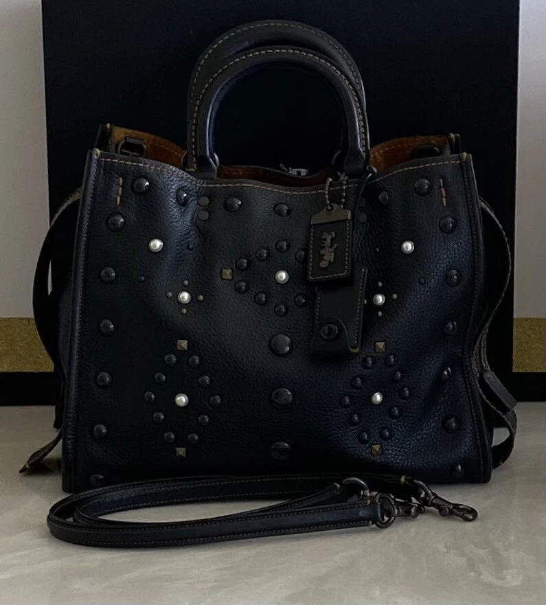 COACH 1941 BLACK LEATHER WESTERN RIVETS ROGUE 30 56617