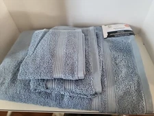 3 Piece Set Mainstay Bath Sheet 30"x62", Hand Towel, Wash Cloth  Blue Linen