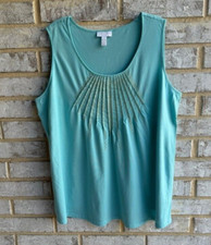 Charter Club Teal Sleeveless Gold Metallic Decorative Blouse Women's Size 1X.