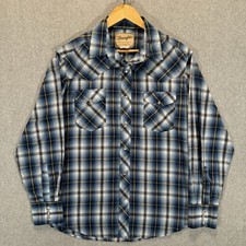 Wrangler Pearl Snap Western Shirt Men  s Large Long Sleeve Blue Yellow Plaid L