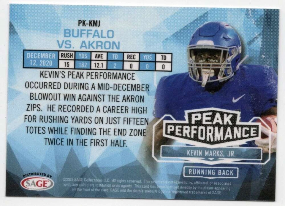 KEVIN MARKS JR RC 2022 Sage Low Series Peak Performance Red ROOKIE #PK- ID:32376 - Image 2 of 2