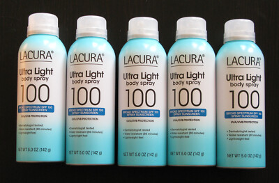 5 BOTTLES LACURA ULTRA LIGHT SPF 100 BODY SPRAY SUNSCREEN BROAD SPECTRUM UVA UVB