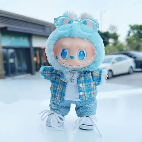 Labubu Kleidung passt 1,2,3 LABUBU Kleiderset blau Kleidung Outfit Plüsch - ohne Puppe - Bild 1 von 5