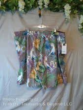 Men's Goodfellow Drawstring Board Shorts Gray Hawaiian Floral 9" Inseam Size 2XL