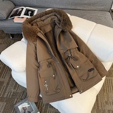 Women's Fleece Lined Parka Jacket Faux Fur Hood Drawstring Utility Winter Coat
