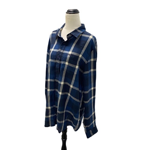 VOlcom check navy blue white cotton long sleeve buttons-up shirt size Large - Picture 3 of 7