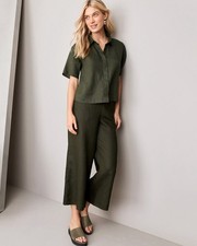 Eileen Fisher Organic Linen Wide Leg Cropped Pants Black L Capsule EXCELLENT