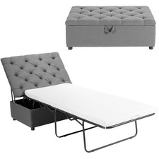 Grey 2-in-1 Convertible Sofa Bed with Detachable Mattress for Home Office