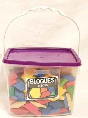 230 pc Wooden Pattern Blocks Set Geometric Shape Edicational Fun Counting Build