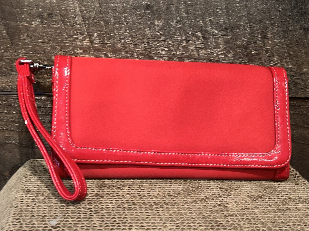 Talbots Red Leather Mini Clutch Wristlet Purse