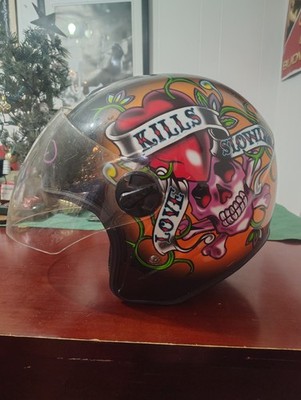 Y2K Ed Hardy Motorcycle Helmet Women's L KBC Has Some Scratches