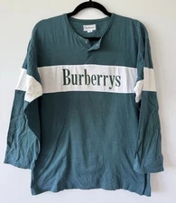 VINTAGE 90s Burberrys Retro Henley Button Quarter Sleeve Shirt - L/Made In Japan