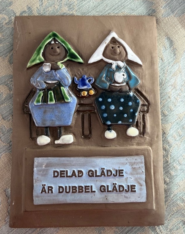 Swedish Pottery Plaque Shared Joy is Double Joy  in Swedish Friendship Message