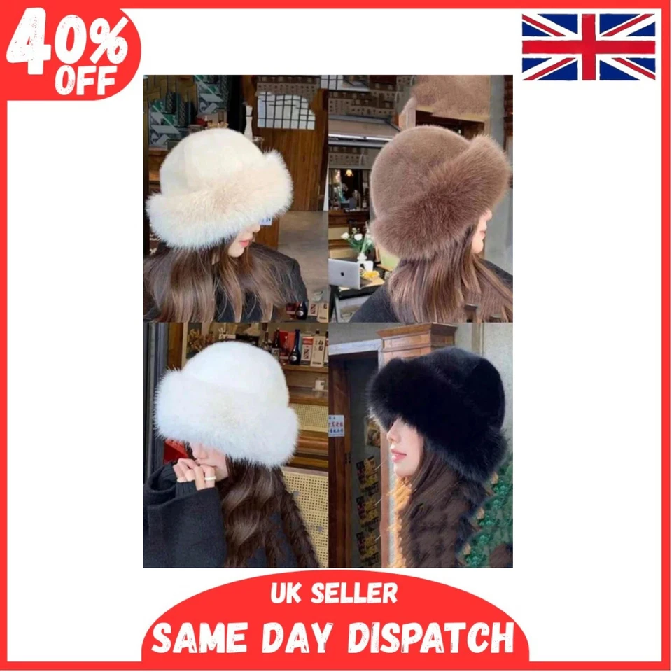 New Fluffy Fur Bucket Hat For Women & Ladies Winter/Autumn Hat Best Xmas Gift UK