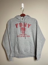 FDNY Fire Dept New York Hoodie Women  s Large Grey Pullover Sweatshirt G91 