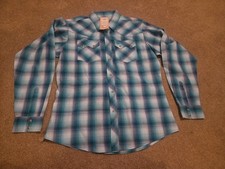 Wrangler Retro Western Blue Pearl Snap Long Sleeve Shirt Size Youth XXL 18-20