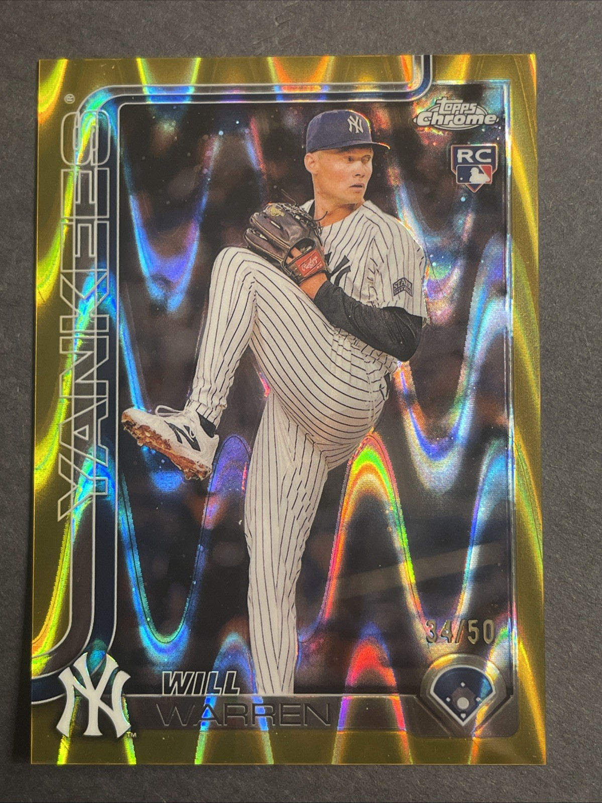 2025 Topps Chrome - Will Warren #81 Gold RayWave Refractor 34/50 (RC) YANKEES