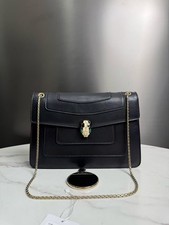 Bvlgari Black Serpenti Calfskin Chain Shoulder Bag Gold Hardware AUTH