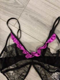 BNWT Vintage Ann Summers Black & Orchid Obsession Spider Basque Size Large