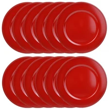 Set of 12 Red Charger Plates with Beaded. 13" Reusable Plastic Table Chargers...