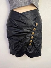 Black Faux Leather Mini Skirt with Decorative Gold Buttons