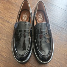 Franco Sarto Womens L-Balin Black Patent Look Slip On Loafers Shoes 6.5 M