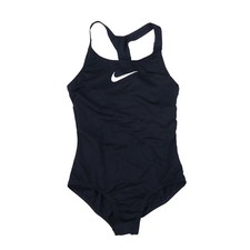 Nike Girl's One Piece Logo Bathing Suit Racer Back Swimwear Black Medium New