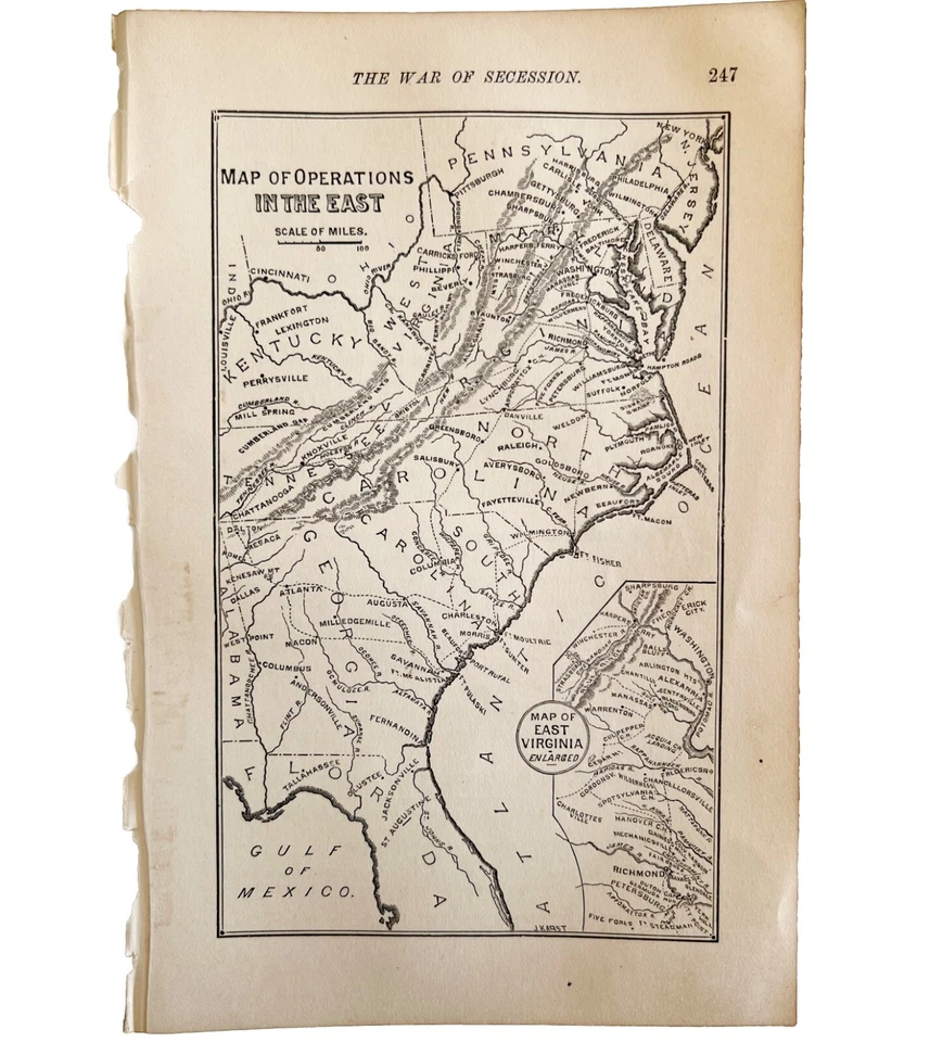 Карта войны сецессии Восточное побережье 1871 викторианская гравюра на дереве история DWAA12 - Изображение 2 из 2