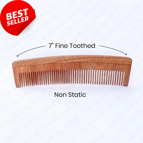Healthandyoga™ Puretress Handcrafted Neem Wood Comb, 7 Inches, Fine Tooth - Picture 9 of 12
