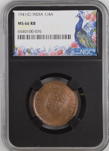 1941(C) 1/4 Anna KG VI British India NGC Graded MS 66 RB - Black Core - Picture 2 of 4
