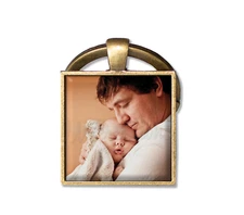 PERSONALIZED PHOTO CUSTOM - Handmade Square glass pendant KEY RING key dad mom