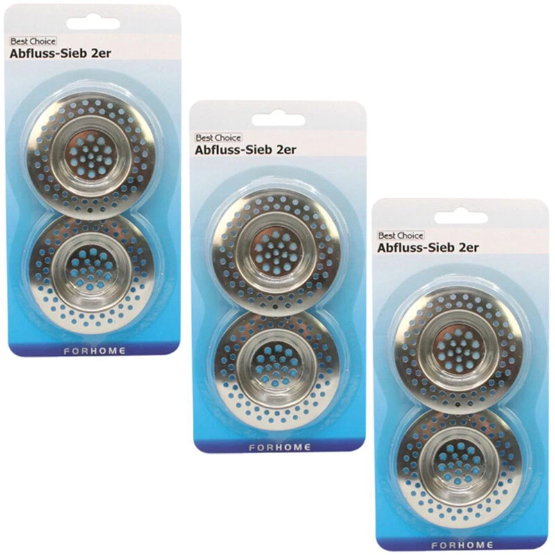 OSMA WERM GMBH 3x Abfluss-Sieb 2er Set (6 Stück) Waschbecken Dusche Haarsieb Waschbeckensieb