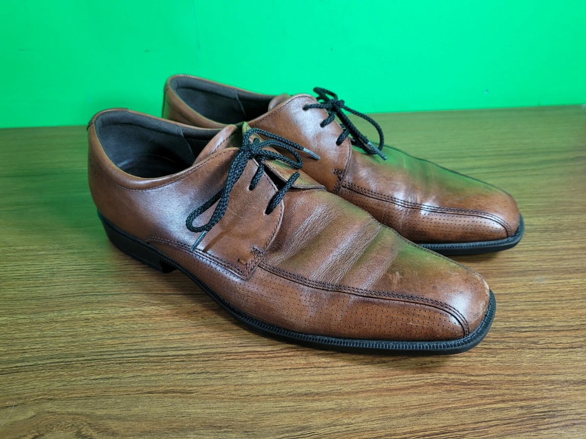 ECCO Mens Brown Leather Square Toe Derby Dress Shoes Shock Point‎ Size 46 ecco genuine leather brown casual dress shoes | Mercari main image 4