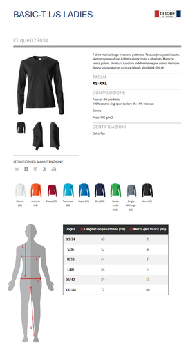 CLIQUE T-shirt Maglietta BASIC-T LADIES Maglia Manica Lunga Donna 100% Cotone - Foto 2 di 33