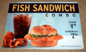 Vintage Plastic Fish Sandwich Combo Restaurant Diner Sign 15x10