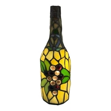 Copper Grove Stained Glass Light Up Wine Bottle Vineyard Purple Grape Green