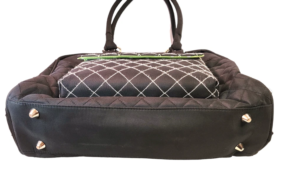 JP Lizzy Bowler Type Large Diaper Bag Black Changing Pad Quilted Zippered - Image 3 of 4