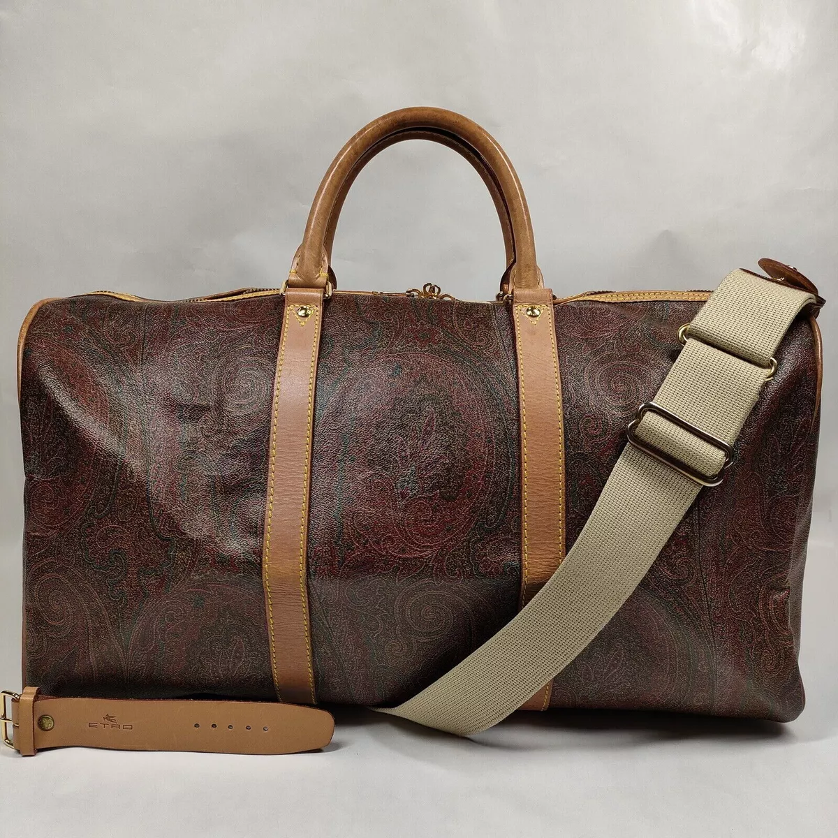 Etro Boston Bag handbag Brown PVC Travel Duffle - EXCELLENT