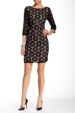 ELIZA J LACE  BLACK / TAN SHIFT DRESS sz 10