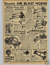 1942 PAPER AD Air Blast Car Auto Horns Melod E A Stand Glamour Jumbo Bugler Twin