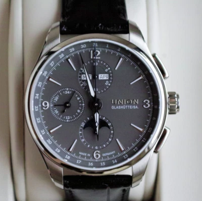 UNION GLASHÜTTE Belisar Chronograph Mondphase Grau  Ref. D014.425.16.087.00  NEW - Bild 1 von 4